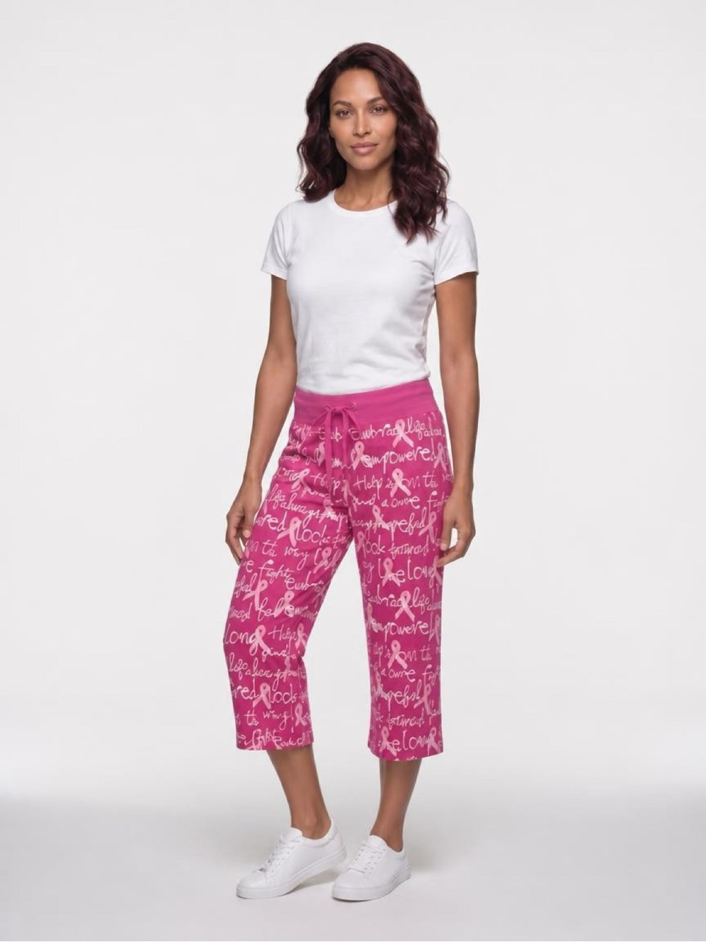 Nilla Shields Women’s Drawstring Crop Pants for Breast Cancer Awareness
